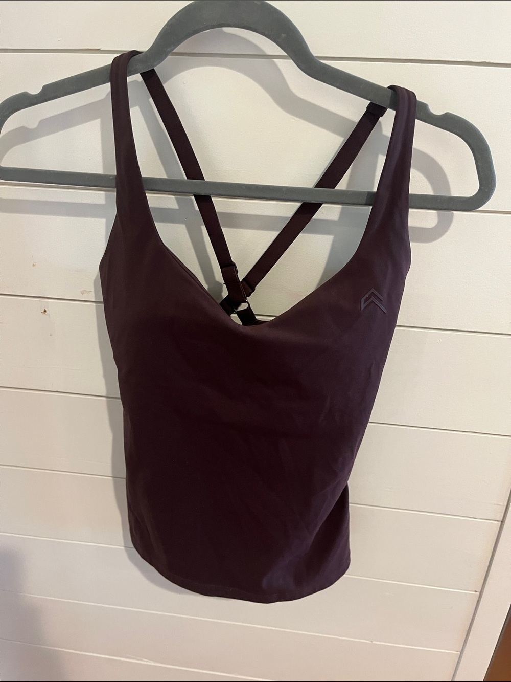 Women's Oner active V-Neck Strappy Tank Top - Deep Plum, built in bra, small